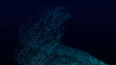 Soyut girdap parçacıkları arka planı. Dinamik mavi dalga patlamada hareket ediyor. Solucan deliği parıldayan yıldız tozu. 3d oluşturma.