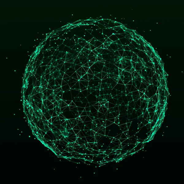 Φουτουριστική Πράσινη Σφαίρα Σωματιδίων Και Γραμμών Τεράστια Δεδομένα Σύνδεσης Δικτύου — Φωτογραφία Αρχείου
