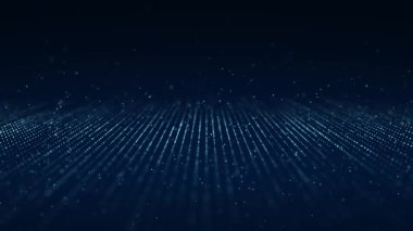 Soyut dijital akış parçacıkları. Siber ağ bağlantısı arka planı. Büyük veri görselleştirmesi. Teknoloji mavi fon. 3d oluşturma.
