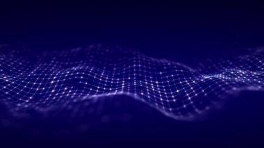 Fütürist dijital dalga. Karanlık siber uzay. Noktalı ve çizgili soyut dalga. Siyah zemin üzerinde beyaz hareketli parçacıklar. 3d oluşturma.