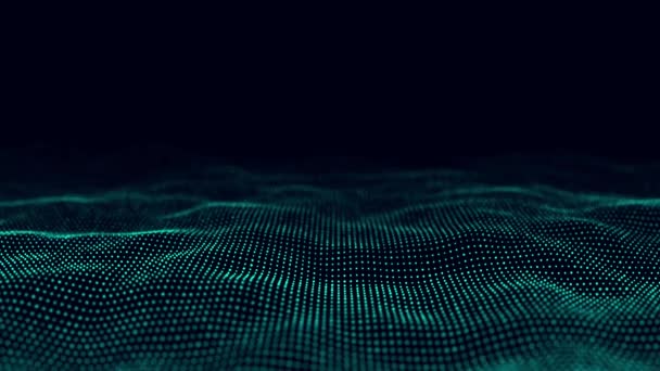 未来主义数字波 黑暗网络空间 用圆点表示的抽象波 绿色背景上的白色运动粒子 3D渲染 — 图库视频影像