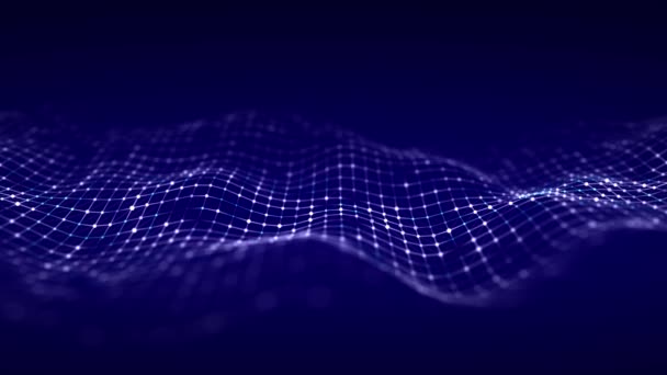 未来的なデジタル波 ダークサイバー空間 点と線で抽象波 黒い背景に白い動きの粒子 3Dレンダリング — ストック動画
