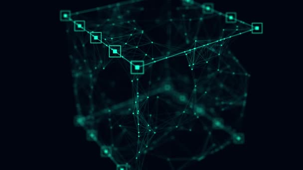 Teknisk Blockkedjans Nätverksanslutning Visualisering Stora Data Cybersäkerhet Bakgrund Grön Kub — Stockvideo