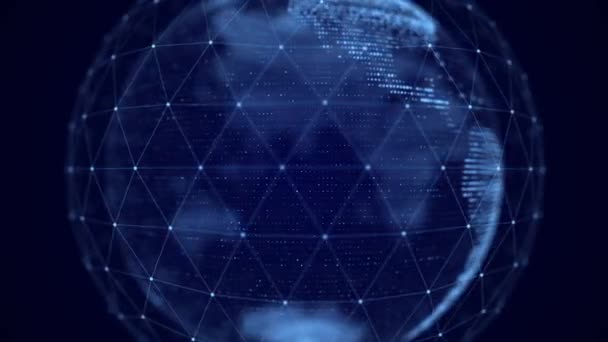 Planeta Virtuală Pământ Particule Linii Conexiune Rețea Date Mari Tehnologie — Videoclip de stoc