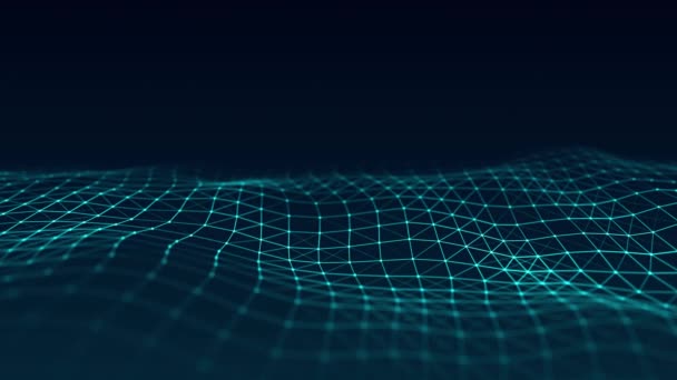 粒子の抽象技術波 ビッグデータ可視化 動きの点と線で暗い背景 人工知能だ 3Dレンダリング — ストック動画