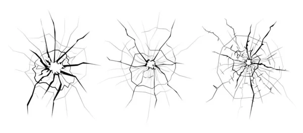 Set Aus Zerbrochenem Glas Auf Weißem Hintergrund Sortenvektorrisse Flachen Stil — Stockvektor