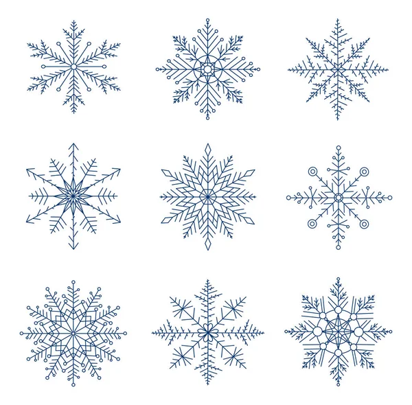 Set Holiday Blue Snowflakes White Background Variety Vector Christmas Snowflakes — Stock Vector