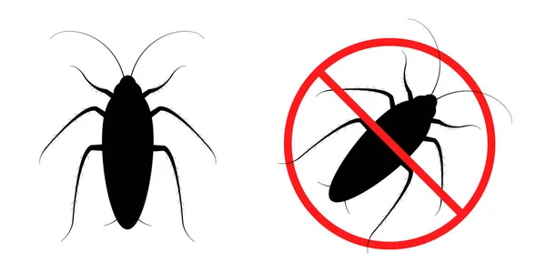 白色背景上的鹰蟑螂 带有红色禁止圆圈的扁平型病媒蟑螂 — 图库矢量图片