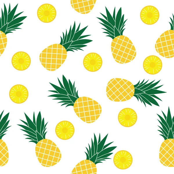 用扁平的风格制作新鲜的黄色菠萝 整个载体和环状菠萝在白色背景上分离 — 图库矢量图片