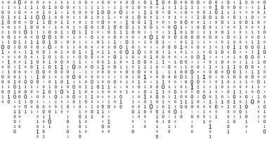 Teknoloji ikili kodu. Ekranda rastgele düşen beyaz parmaklar. Hacklenmiş yazılım. Matris bilimi geçmişi. Büyük veri analizleri.