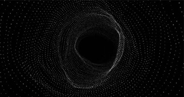 Soyut kablo şeması tüneli. Kara solucan deliğini yönlendir. Üç boyutlu portal ızgarası. Gelecekçi fantezi hunisi.