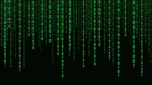 Código Binario Tecnología Cae Aleatoriamente Dígitos Verdes Pantalla Software Hackeado — Vector de stock