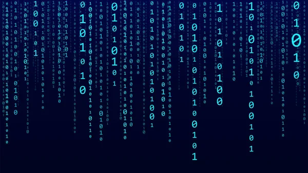 Código Binario Tecnología Cae Azar Dígitos Azules Pantalla Software Hackeado — Vector de stock