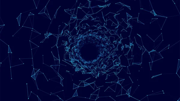 Abstrakt Kabelgenomföringstunnel Vektorblått Maskhål Portalnät Futuristisk Fantasitratt — Stock vektor