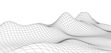 Vector dağı kablo çerçevesi. Teknoloji çokgen arazisi. Gelecekçi beyaz arkaplan.