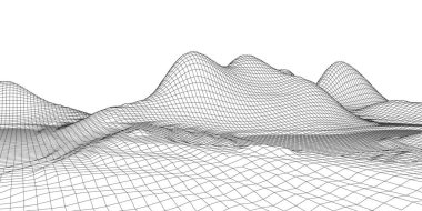 Vector dağı kablo çerçevesi. Teknoloji çokgen arazisi. Gelecekçi beyaz arkaplan.