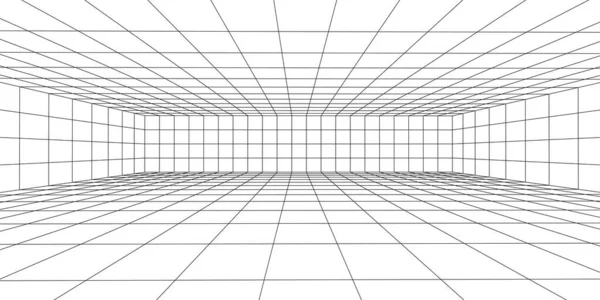 Wireframe Room White Background Vector Perspective Grid Box Digital Space — Stock Vector