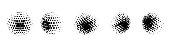 Set Vector Halftone Spheres Dotted Circles Black White Gradient Pattern — Stock Vector