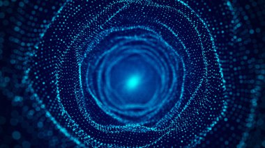 Soyut kablo şeması tüneli. Mavi solucan deliği. Üç boyutlu portal ızgarası. Fantezi kare huni. 3d oluşturma.