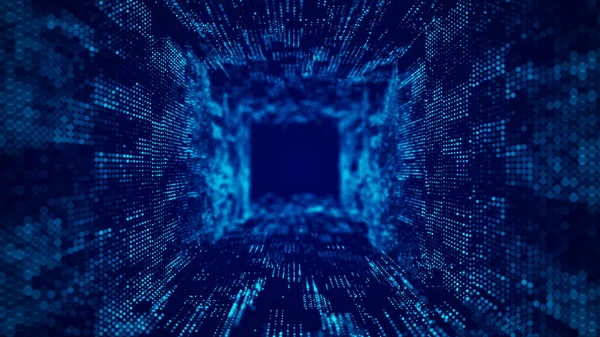 Túnel Alambre Abstracto Agujero Azul Cuadrícula Portal Embudo Cuadrado Fantasía — Foto de Stock