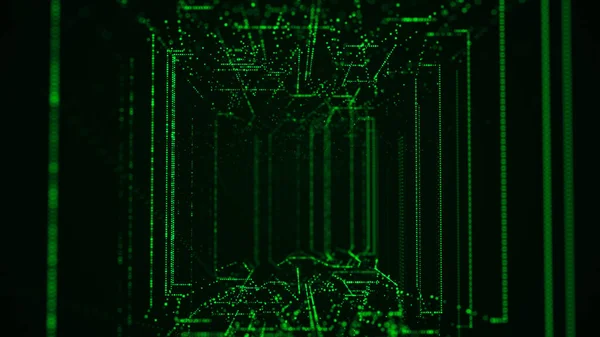 Αφηρημένη Σήραγγα Wireframe Πράσινη Σκουληκότρυπα Πλέγμα Πύλης Φουτουριστικό Χωνί Φαντασίας — Φωτογραφία Αρχείου