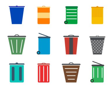 Set of varicoloured trash can on white background. Vector plastic and metal container for sorting waste in flat style.