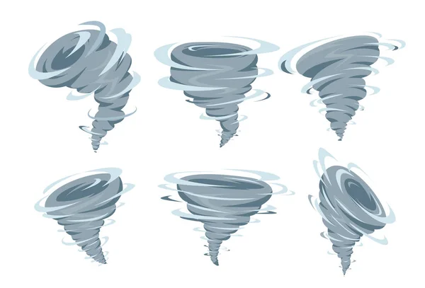 Set Vortex Different Formy White Background Vector Tornado Hurricane Cartoon — Image vectorielle