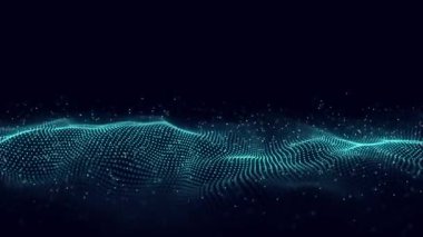 Uçan parçacıkların olduğu soyut teknoloji dalgası. Büyük veri görselleştirmesi. Hareket noktalı koyu bir arka plan. Yapay zeka. 3d oluşturma.