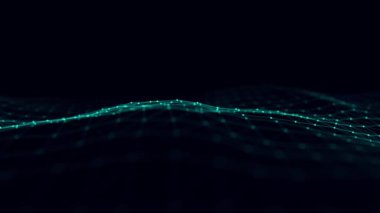 Parçacıkların soyut teknoloji dalgası. Büyük veri görselleştirmesi. Hareket noktaları ve çizgileri olan karanlık bir arkaplan. Yapay zeka. 3d oluşturma.