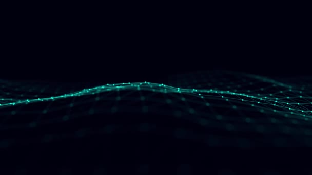 Technologie abstraite vague de particules. Visualisation Big Data. Fond sombre avec des points de mouvement et des lignes. Intelligence artificielle. Rendu 3d.