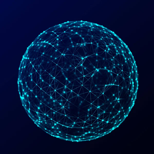 Futuristic Blue Sphere Particles Lines Network Connection Big Data Abstract — Stock Photo, Image