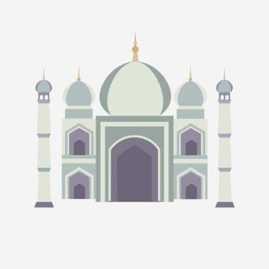 Zarif İslami cami beyaz arka planı. Vektör Müslüman tapınağı düz stil.