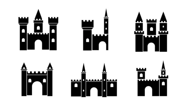 Set Icons Different Types Fairy Medieval Castles White Background Vector — Stock Vector