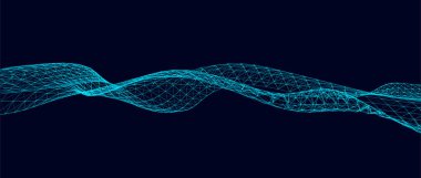 Parçacıkların soyut teknoloji dalgası. Büyük veri görselleştirmesi. Hareket noktaları ve çizgileri olan vektör koyu arkaplan. Yapay zeka.