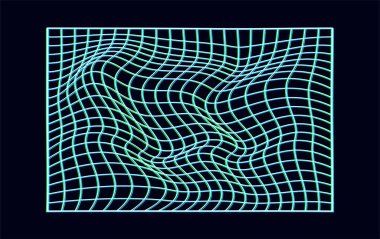 Etki arızası olan soyut bir kablo dalgası. Vektör eğrisi yüzey arka planı. Teknoloji şablonu. Mavi ağ dalgası.