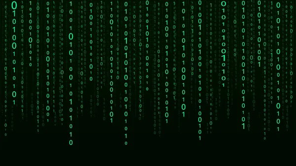 Teknoloji ikili kodu. Rastgele düşen yeşil parmaklar ekranda. Hacklenmiş yazılım. Matris bilimi geçmişi. Büyük veri analizleri.