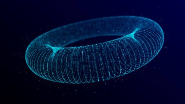 Torus şeklinde siber ağ bağlantı yapısı. Teknoloji büyük verileri birbirine bağlıyor. Bilim geçmişi. Soyut geometrik üç boyutlu nesneler. 3B görüntüleme.