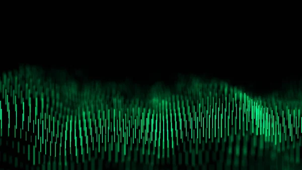입자들의 기술의 데이터 시각화 움직임 초록색인 어두운 지능이지 렌더링 — 스톡 사진
