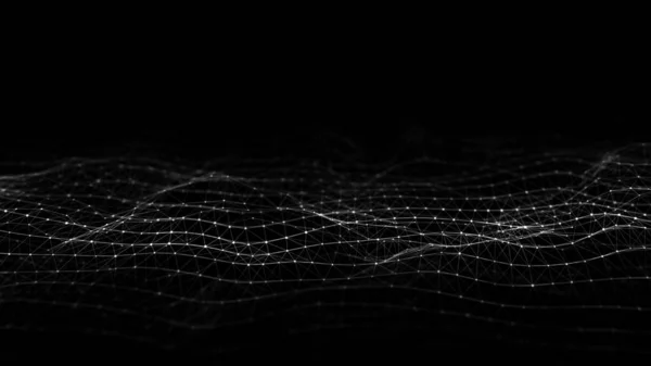 Абстрактная Технологическая Волна Частиц Большая Визуализация Данных Темный Фон Движущимися — стоковое фото