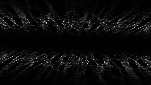 采用双波技术提取颗粒 大数据可视化 黑色背景 有运动点和线条 人工智能 3D渲染 — 图库照片