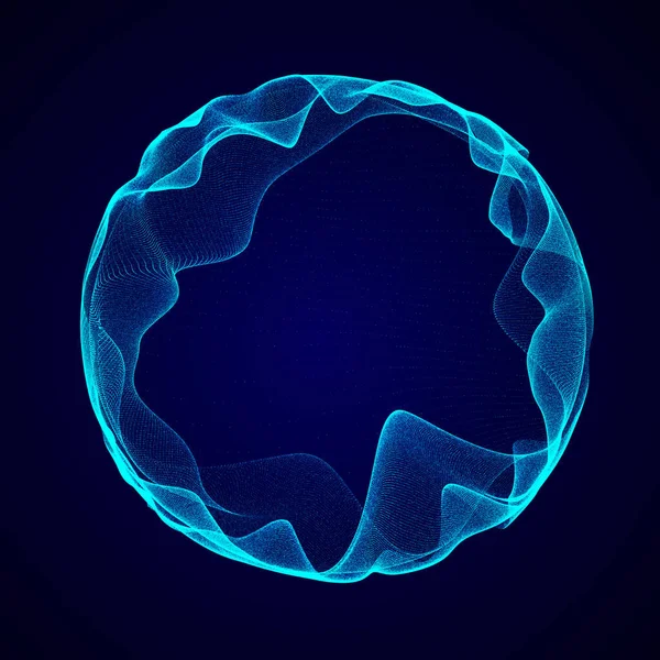 Parçacıkların ve çizgilerin gelecekteki mavi küresi. Ağ bağlantısı büyük veri. Soyut teknoloji geçmişi. 3d oluşturma.