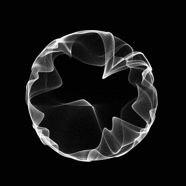 Parçacıkların ve çizgilerin gelecekteki siyah küresi. Ağ bağlantısı büyük veri. Soyut teknoloji geçmişi. 3d oluşturma.