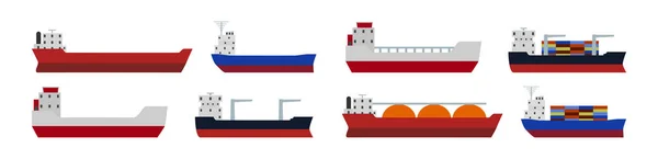 Set Vrachtschepen Tankers Verschillende Formy Witte Achtergrond Vector Illustratie Van — Stockvector