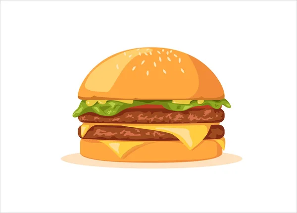 Hamburger Fresco Gustoso Cheeseburger Stile Cartone Animato Vettore Casa Sandwiche — Vettoriale Stock