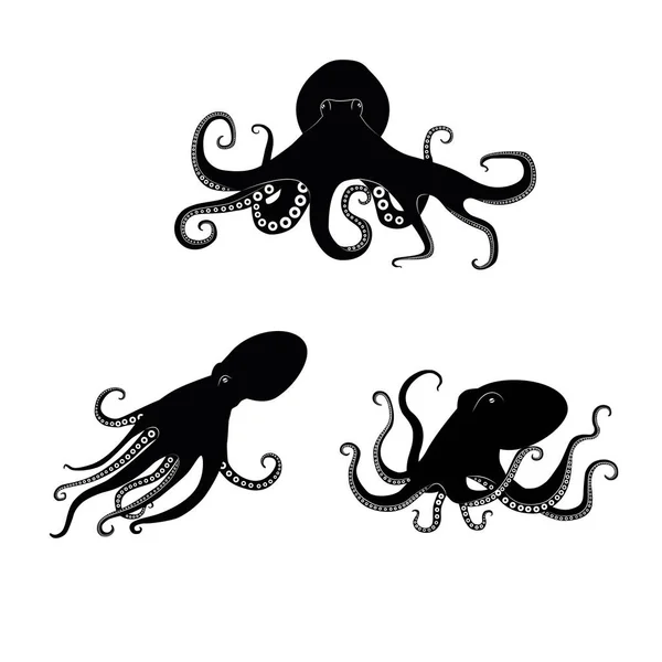 Ikone Des Oktopus Verschiedenen Formen Auf Weißem Hintergrund Vektorillustration Der — Stockvektor