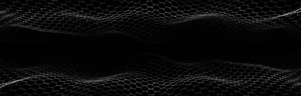 Futuristic Double Hexagon Wave Dark Cyberspace Abstract Wave Dots Line — Fotografia de Stock