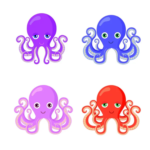 Set Cute Beautiful Character Octopuses White Background Vector Illustration Charming — стоковый вектор