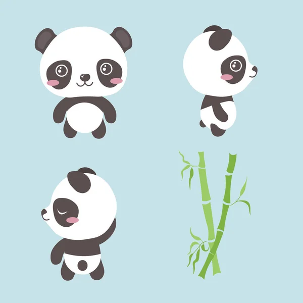 Mavi Arka Planda Sevimli Güzel Karakterli Pandalar Vektör Illüstrasyonu Farklı — Stok Vektör