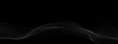 Fütürist dijital dalga. Karanlık siber uzay. Noktalı soyut vektör dalgası. Siyah arkaplan üzerinde beyaz parçacıklar.