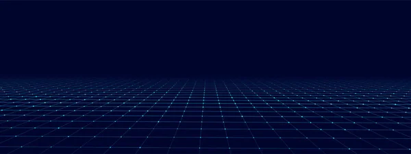 Teknoloji kablo çerçevesi. Vektör bakış açısı ızgarası. Dijital uzay. Siyah arkaplanda mavi ağ.